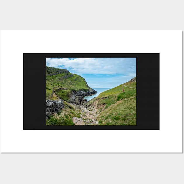 Welsh Coastal Path, Gower, South Wales. The rocky path down to Mewslade Bay at high tide Wall Art by yackers1
